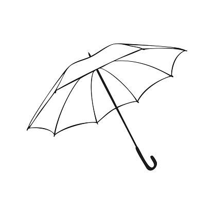 Monochrome picture, large outdoor umbrella, outdoor, vector illustration on white background
