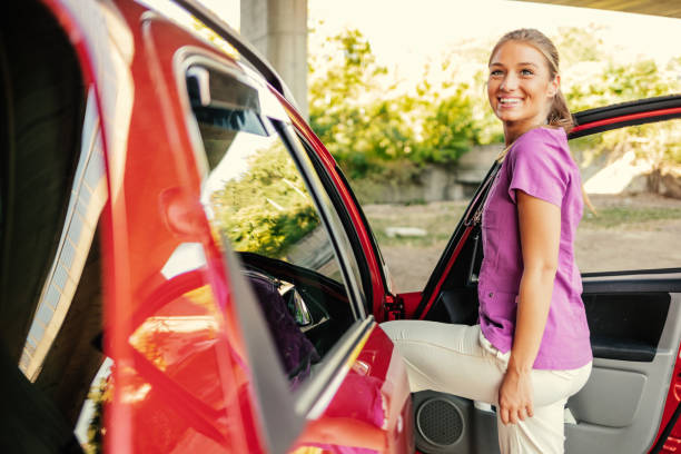 istock Happy nurse finishing her successfully day. 1410063990