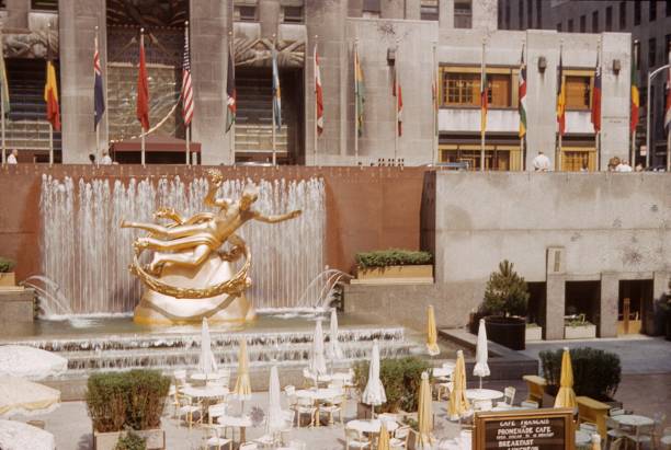 View of The Channel Gardens in Rockefeller Center in Midtown Manhattan - New York City. Located between West 49th Street and West 50th Street along Fifth Avenue, The Rockefeller Center is one of the most visited tourist attraction in The Big Apple and is one of the main business centers in the city.
