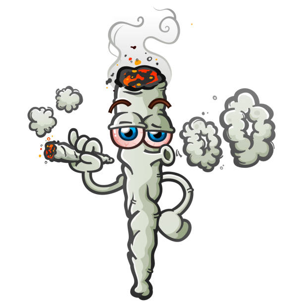 Marijuana Joint Cartoon Character Blowing Smoke Rings Marijuana joint vector cartoon character illustration smoking a reefer joint and blowing smoke rings blunt stock illustrations