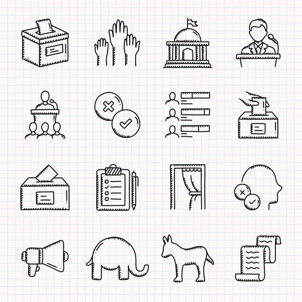 выбор связанные с рисованием иконки набор иконок, векторная иллюстрация в стиле doodle - voting interface icons election politics stock illustrations
