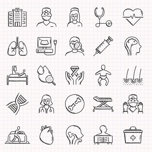 HEALTHCARE AND MEDICAL Related Hand Drawn Icons Set, Doodle Style Vector Illustration HEALTHCARE AND MEDICAL Related Hand Drawn Icons Set, Doodle Style Vector Illustration doctor drawings stock illustrations