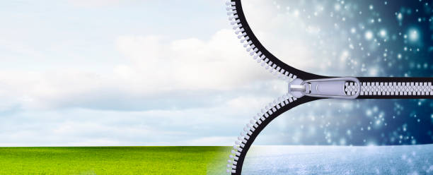 istock Zipper opens landscape from winter to summer 1410070468