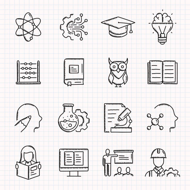 STEM EDUCATION Related Hand Drawn Icons Set, Doodle Style Vector Illustration STEM EDUCATION Related Hand Drawn Icons Set, Doodle Style Vector Illustration stem research stock illustrations