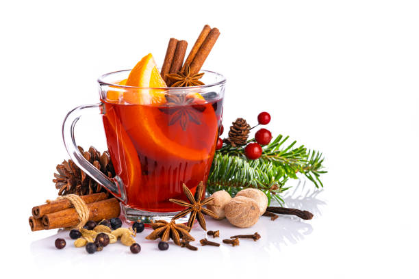 istock Front view of Christmas mulled red wine mug isolated on white background 1410071989