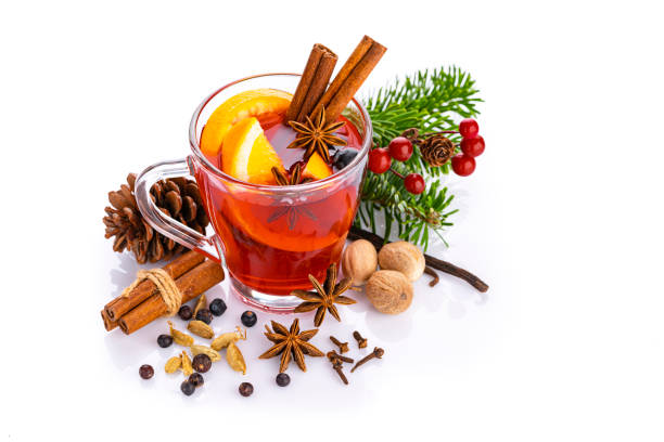 istock High angle view of Christmas mulled red wine mug isolated on white background 1410071997