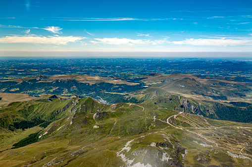 Massif central mountains in french Auvergne with puy de fancy, mont dore and puy de dome