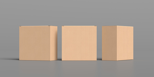 Three Square Boxes Mock Up Cardboard Gift Boxes On Gray Background ...