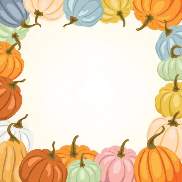 Vector illustration of Colorful Pastel Autumn Pumpkin Frame