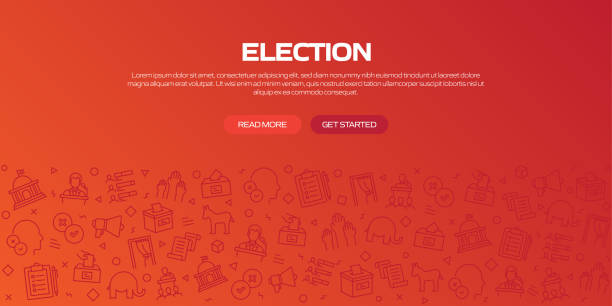 ilustraciones, imágenes clip art, dibujos animados e iconos de stock de banner web de election con iconos lineales, vector de estilo lineal de moda - voting doodle republican party democratic party