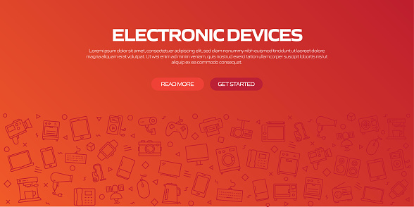 istock ELECTRONIC DEVICES Web Banner with Linear Icons, Trendy Linear Style Vector 1410084865