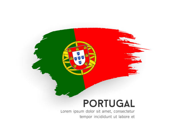 Bandeira de Portugal, design de pincelia isolado em fundo branco - ilustração de arte em vetor