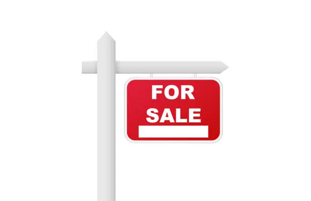 Vector illustration of Red signboard for sale on pole template