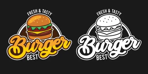 Vector illustration of Best burger logo set, color and white. Emblem for hamburger shop signboard, menu design element. Vector illustration.