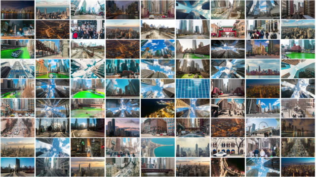 Multiple videos and Image Montage of Time lapse Downtown Chicago, USA