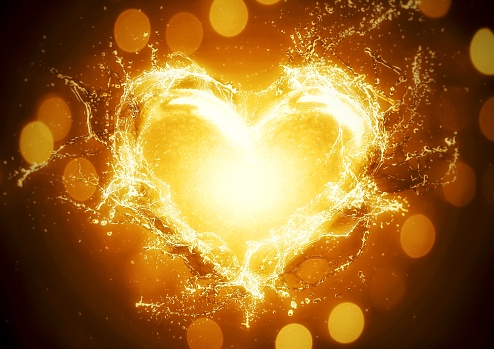 Illustration of an abstract heart shape that shines in gold