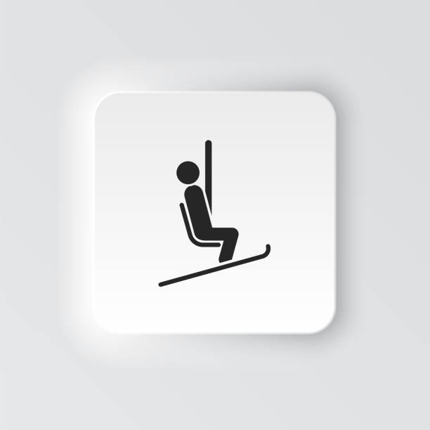長方形のボタンアイコン チェアリフト。ボタンバナーネオモーフィックスタイルのアプリケーションイラストのための長方形のバッジインターフェイス - mountain skiing ski lift silhouette点のイラスト素材／クリップアート素材／マンガ素材／アイコン素材