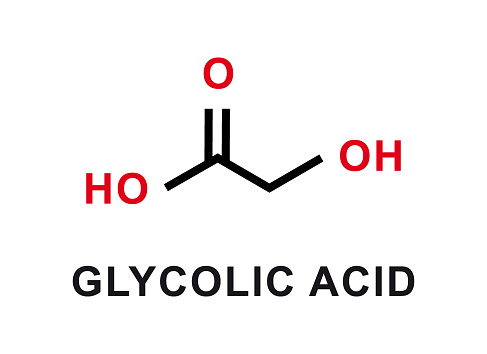 Glycolic acid chemical formula. Glycolic acid chemical molecular structure isolated on white background. Vector illustration