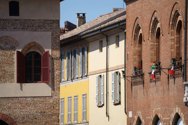 Lodi, Italy - June 25, 2022: Lodi, Lombardy, Italy: historic buildings in Piazza della Vittoria, the main square of the city