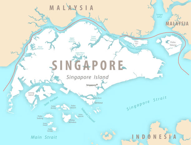 singapur detaillierte karte mit regionen und städten des landes. - singapore stock-grafiken, -clipart, -cartoons und -symbole