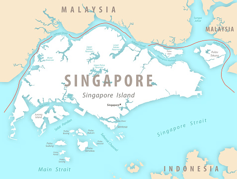 Singapore detailed map with regions and cities of the country. Vector illustration