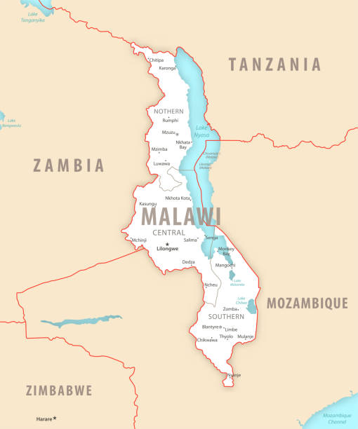 マラウイの地域や国の都市との詳細な地図。 - republic of malawi点のイラスト素材／クリップアート素材／マンガ素材／アイコン素材