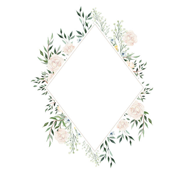 istock Watercolor card with citrus and leaves,  different flowers. 1410100407