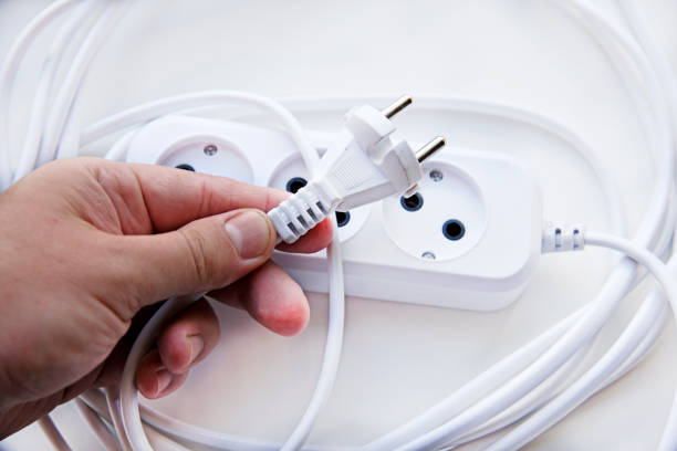 istock White electric extension cord, great design for any purposes. White background. 1410101836