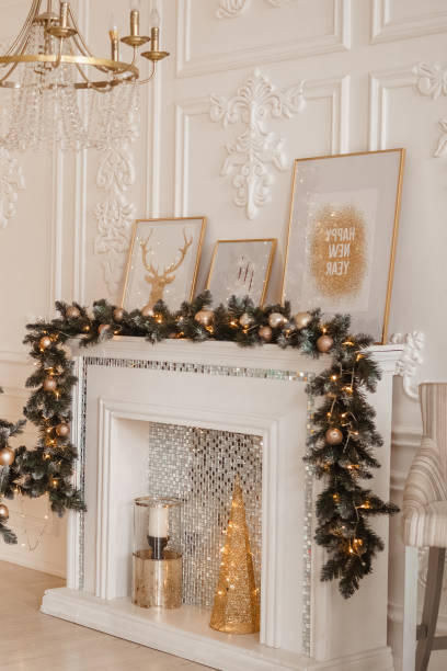 istock Beautiful New Year's interior, Christmas tree, fireplace, gifts 1410106442