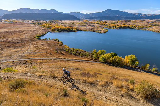 Lakewood, Colorado, USA - October 20, 2021: A sunny Autumn day at Bear Creek Lake Park.