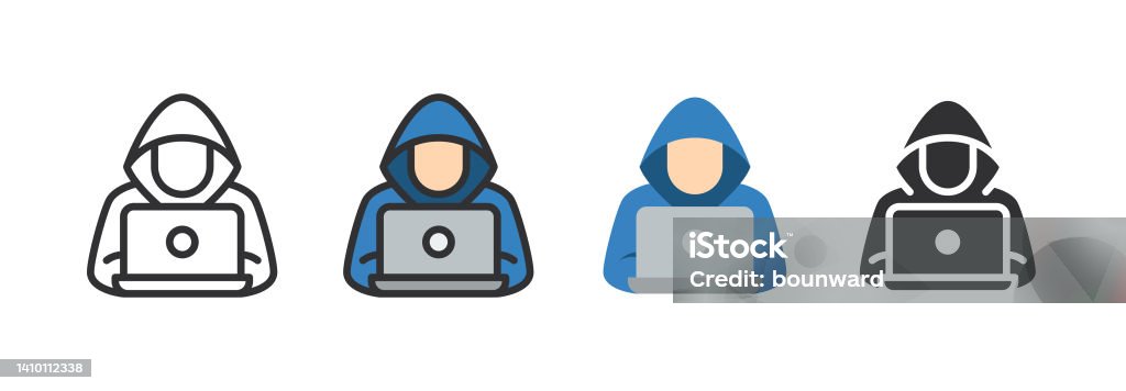 4 Style Hacker Icons Set of 4 style hacker vector icons. Editable stroke line, color line, flat, black filled. Icon Symbol stock vector 4 Style Hacker Icons Set of 4 style hacker vector icons. Editable stroke line, color line, flat, black filled. Icon Symbol stock vector