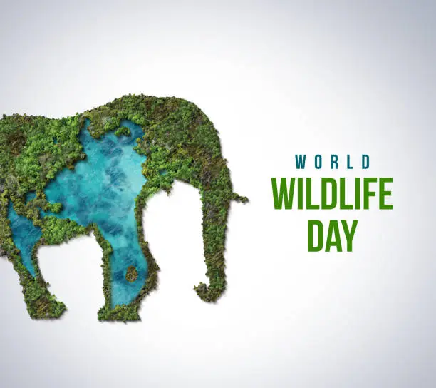 Green Forest 3d elephant shape concept of world environment day and World wildlife day. World forestry day.