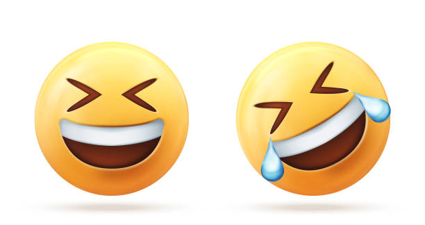 3d-vektor des gelben gesichts-emoji-lachsymbols isoliert auf weißem hintergrund - lachen stock-grafiken, -clipart, -cartoons und -symbole