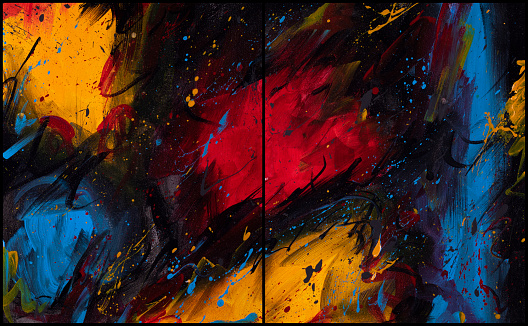 Colorful abstract two-panel background painting. Original acrylic painting on canvas.