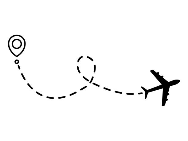 illustrations, cliparts, dessins animés et icônes de trajectoire en pointillés de la ligne d’avion. - travel backgrounds