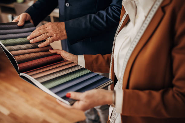 Saleswoman and customer design for suit