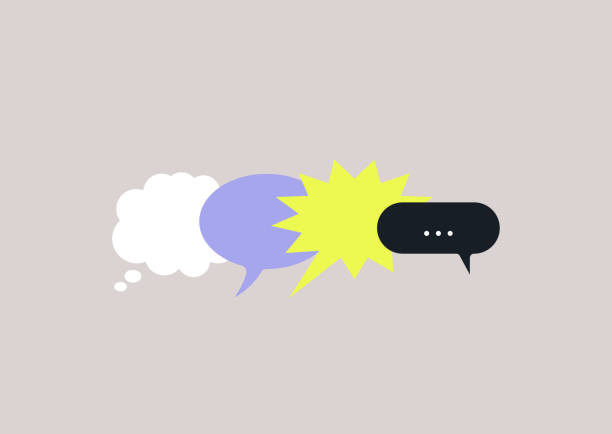 ilustrações, clipart, desenhos animados e ícones de um conjunto de bolhas de fala de diferentes formas e significados - speech bubble communication discussion talking