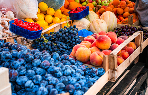 Outdoor farmers market at Plaza del Solar, Portugalete near Bilbao, Spain