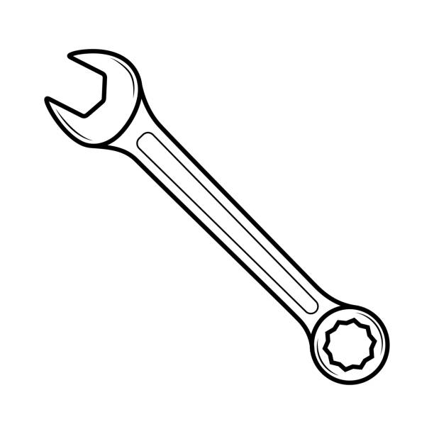 ilustrações de stock, clip art, desenhos animados e ícones de vector wrench line style isolated on white background - computer repairing work tool clipping path