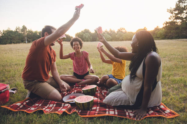 istock Multiracial family going for a picnic in a public park 1410117746
