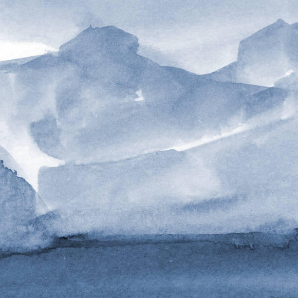 istock Abstract painting. Watercolor texture in cyanotype monochrome blue . Modern art landscape. Painted background, concept of sky, snow, ice 1410119353