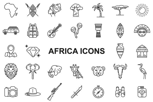 illustrazioni stock, clip art, cartoni animati e icone di tendenza di africa icons - tratto modificabile - car silhouette land vehicle sports utility vehicle