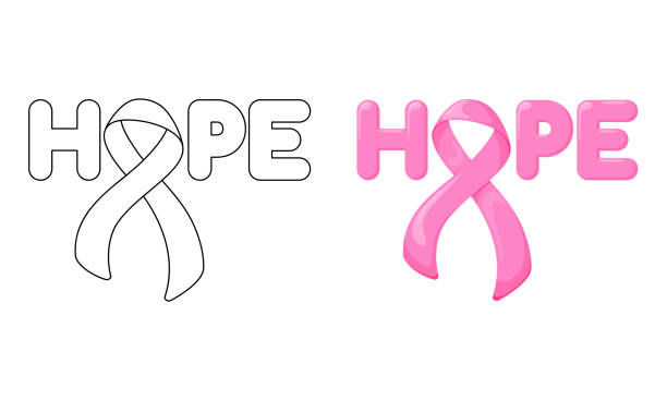 Set of vector illustrations Hope with Pink Ribbon isolated on white background Set of vector illustrations Hope with Pink Ribbon isolated on white background brest cancer hope stock illustrations