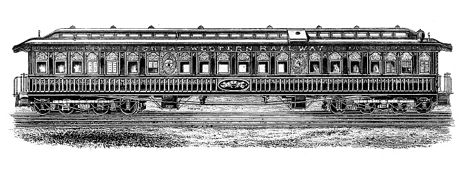 Antique engraving illustration, engineering and technology: American Train wagon
