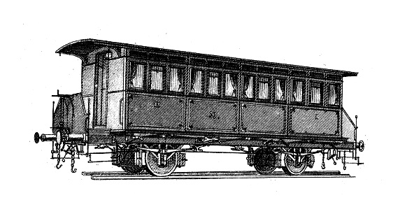 Antique engraving illustration, engineering and technology: Train wagon
