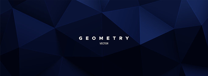 Dark blue polygonal background. Geometric triangular relief. Folded triangle shapes. Vector abstract illustration. Futuristic banner template