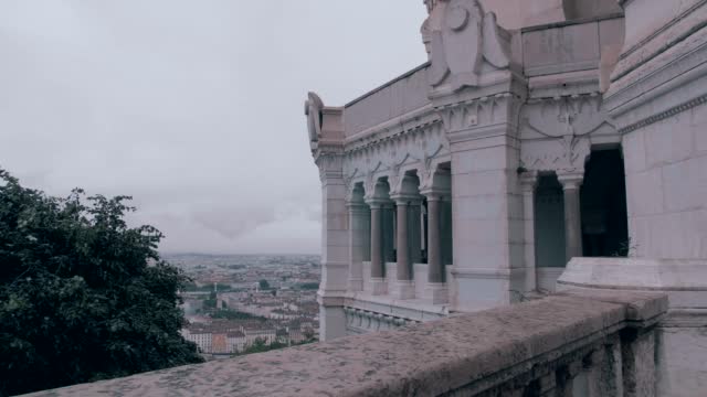 Wide angle shot forward of Lyon city in France, beautiful cinematic view in forecast day with steady, little bit drama