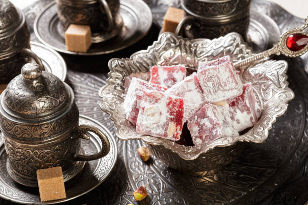 istock Turkish delight on a wooden table. 1410123859
