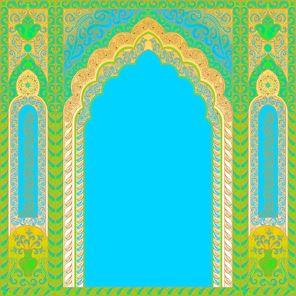 Nationally ornamented Rajasthan. Blue arch for the text block.