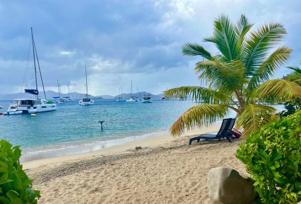 istock BVI beach with Catamarans Anchored in Bay 1410124053
